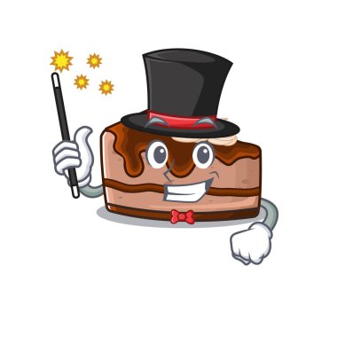 Bir sihirbaz olarak çikolatalı cheesecake performansının resmi. Vektör illüstrasyonu