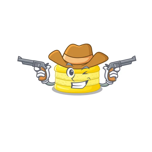 Lemon Macaron Cowboy Cartoon Konzept Mit Waffen Vektorillustration — Stockvektor