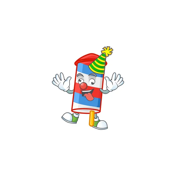 Cute Funny Clown Rocket Usa Stripes Cartoon Character Mascot Style — Stockvector