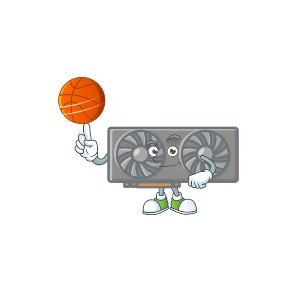 Сильный Карточный Персонаж Vga Баскетболом Векторная Иллюстрация — стоковый вектор