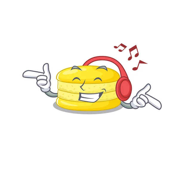 Listening Music Lemon Macaron Cartoon Character Concept Vector Illustration — Stock Vector