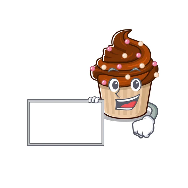 Cartoon Karakter Van Chocolade Cupcake Ontwerp Concept Brengen Een Bord — Stockvector