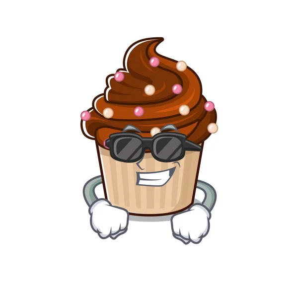 Personagem Cupcake Chocolate Super Legal Usando Óculos Pretos Ilustração Vetorial — Vetor de Stock