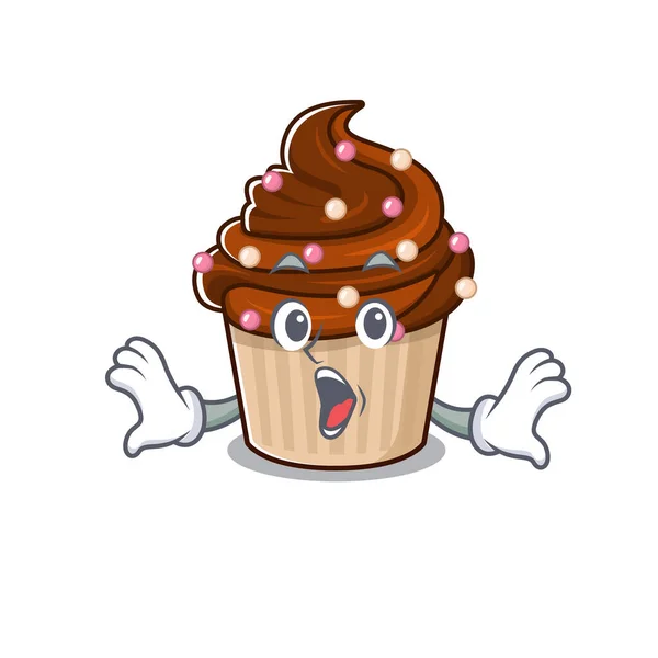 Chocolate Cupcake Mascot Design Concept Surprised Gesture Vector Illustration — Stock Vector