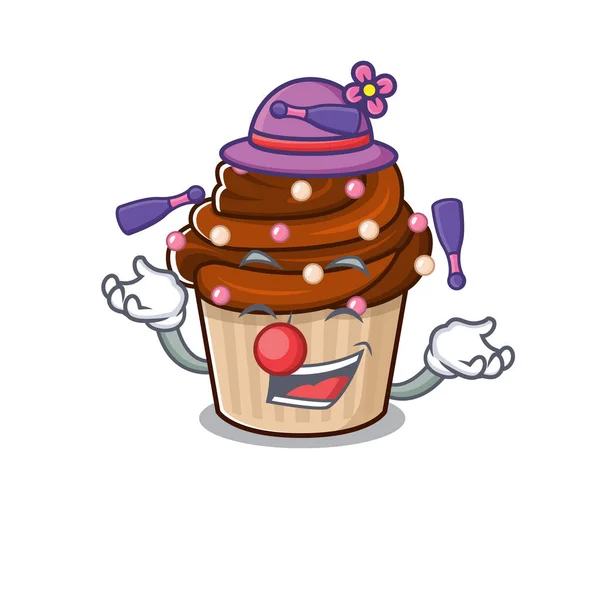 Eine Lebhafte Schokoladenkuchen Zeichentrickfigur Die Jonglieren Spielt Vektorillustration — Stockvektor