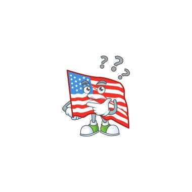 USA flag cartoon mascot style in a confuse gesture