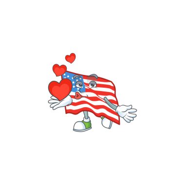 A sweetie USA flag cartoon character holding a heart