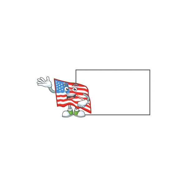Cheerful USA flag mascot style design with whiteboard — Stock vektor