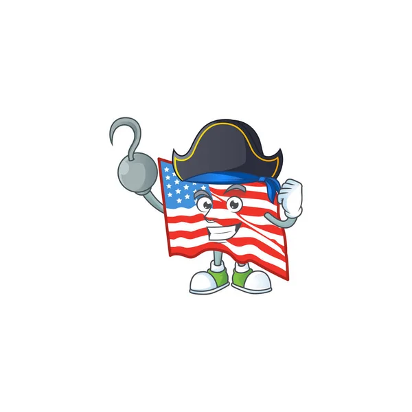 Calm one hand Pirate USA flag mascot design wearing hat — Stockvector
