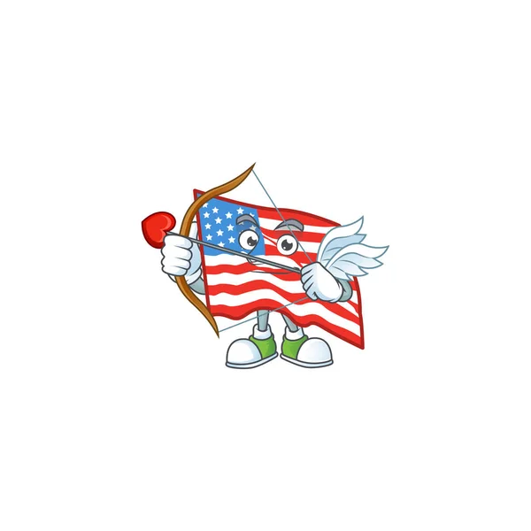 Un joli drapeau américain Cupidon avec flèche et ailes — Image vectorielle