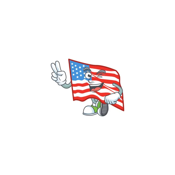 Cute cartoon mascot picture of USA flag with two fingers — Stockvector