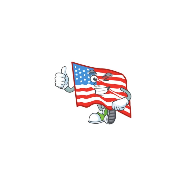 A mascot icon of USA flag making Thumbs up gesture — ストックベクタ