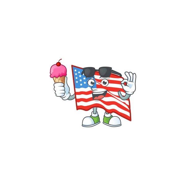 USA flag mascot cartoon style eating an ice cream — Stockvector