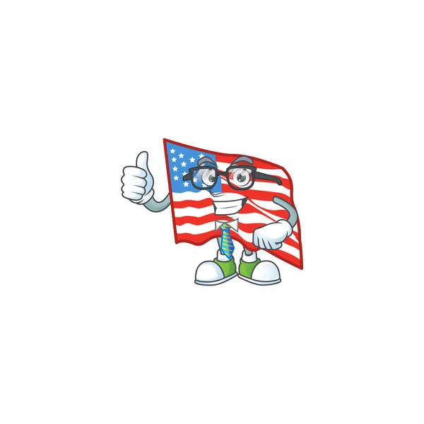 USA flag cartoon successful Businessman wearing glasses — Stockvector