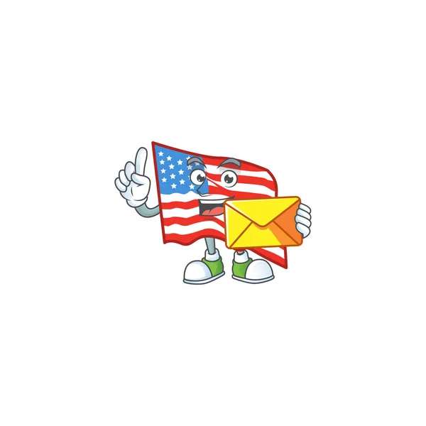 Happily USA flag mascot design style with envelope — Stockový vektor