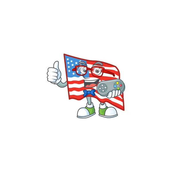 An attractive gamer USA flag cartoon character design — Stock vektor