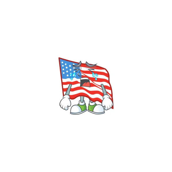 A crying USA flag mascot design style — Stockvector