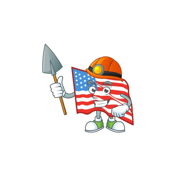 Cool clever Miner USA flag cartoon character design — 图库矢量图片