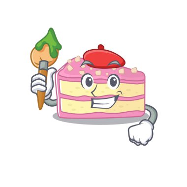 A cute picture of strawberry slice cake as an Artist having a brush