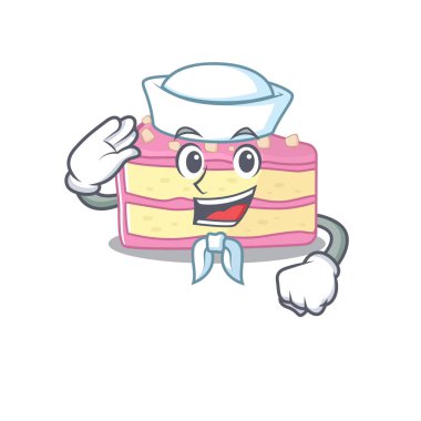 Strawberry slice cake cartoon concept Sailor wearing hat