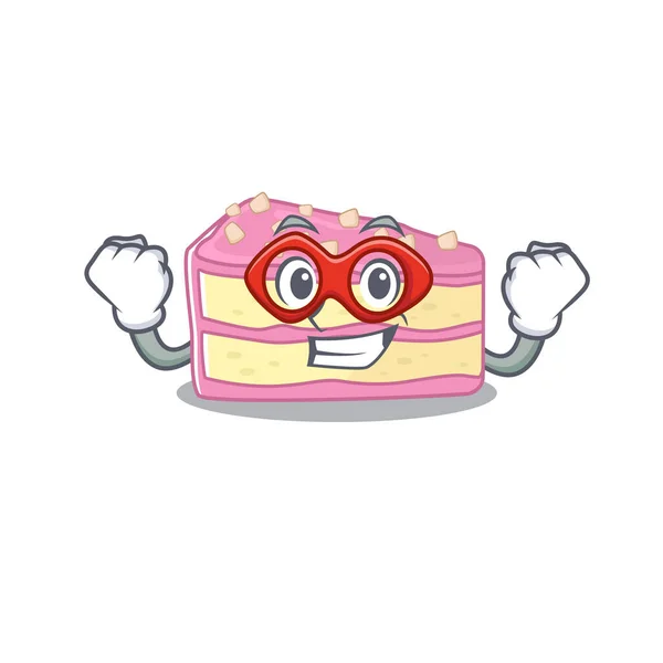 A cartoon concept of strawberry slice cake performed as a Super hero — Stockvektor