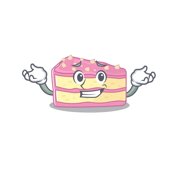 Cute Grinning strawberry slice cake mascot cartoon style — Stock Vector