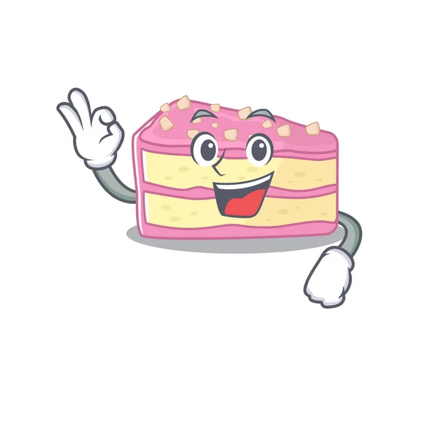 A funny picture of strawberry slice cake making an Okay gesture — Διανυσματικό Αρχείο