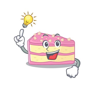 a clever strawberry slice cake cartoon character style have an idea gesture