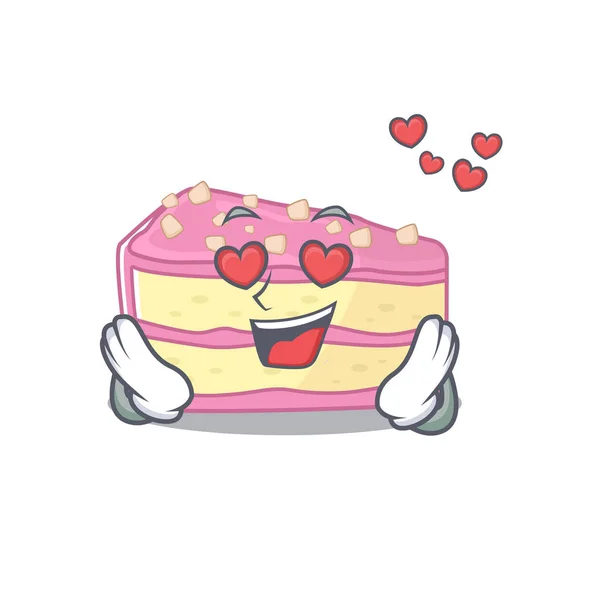 Romantic falling in love strawberry slice cake cartoon character concept — Διανυσματικό Αρχείο