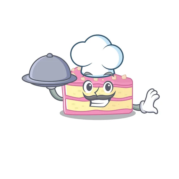 A picture of strawberry slice cake as a Chef serving food on tray — Stockvector