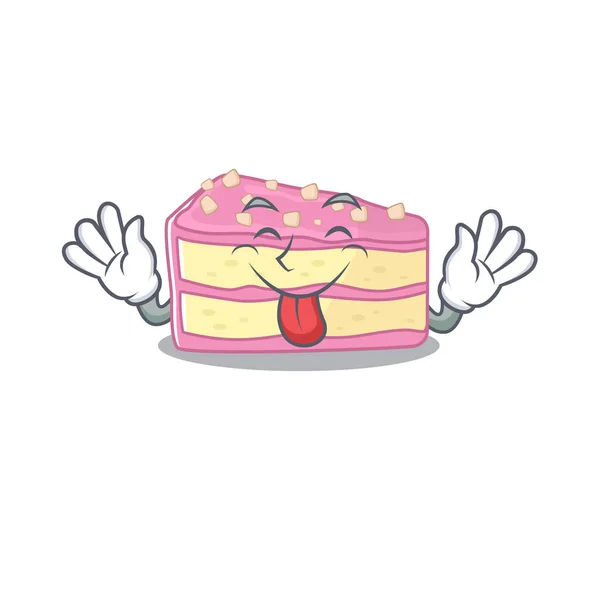 Funny strawberry slice cake mascot design with Tongue out — ストックベクタ