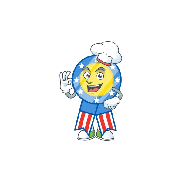 EUA personagem de desenho animado medalha em um vestido de chef e chapéu branco — Vetor de Stock