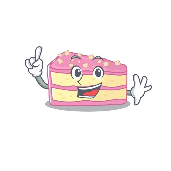 Mascot cartoon concept strawberry slice cake in One Finger gesture — Stockvector