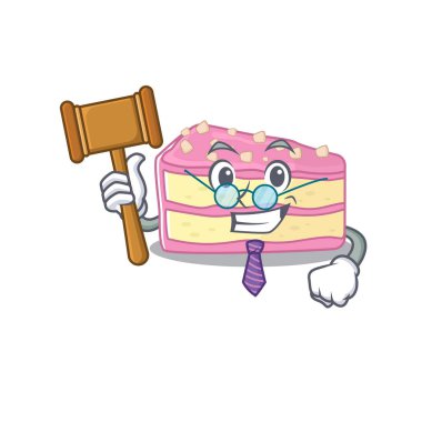 Smart Judge strawberry slice cake in mascot cartoon character style