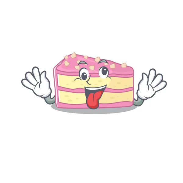 Cute sneaky strawberry slice cake Cartoon character with a crazy face — Wektor stockowy