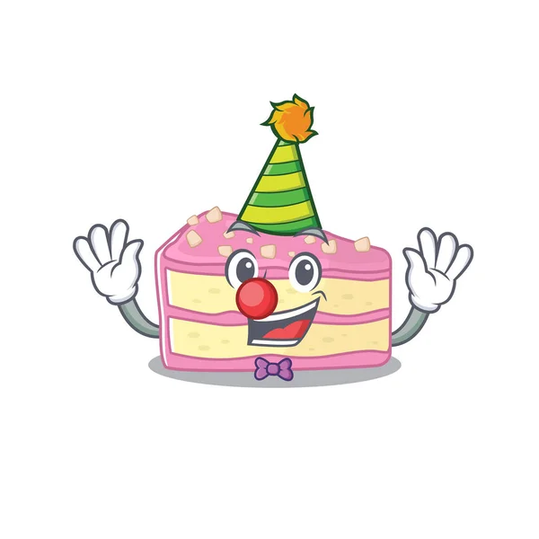 Funny Clown strawberry slice cake cartoon character mascot design — Stok Vektör