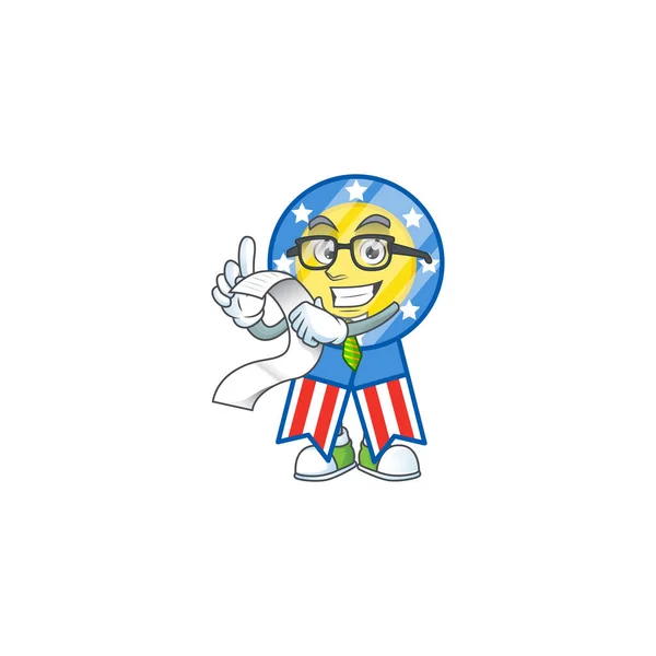 A funny face character of USA medal holding a menu — Stock vektor