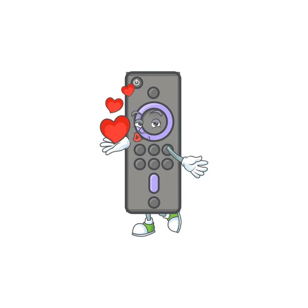 Un personnage de dessin animé télécommande chérie TV tenant un cœur — Image vectorielle