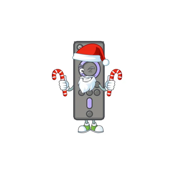 Мультфильм талисман стиль дистанционного управления ТВ в костюме Санты с конфетами — стоковый вектор