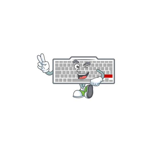 Leuke cartoon mascotte foto van witte toetsenbord met twee vingers — Stockvector