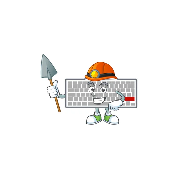 Raffreddare intelligente Miner tastiera bianca disegno del personaggio dei cartoni animati — Vettoriale Stock