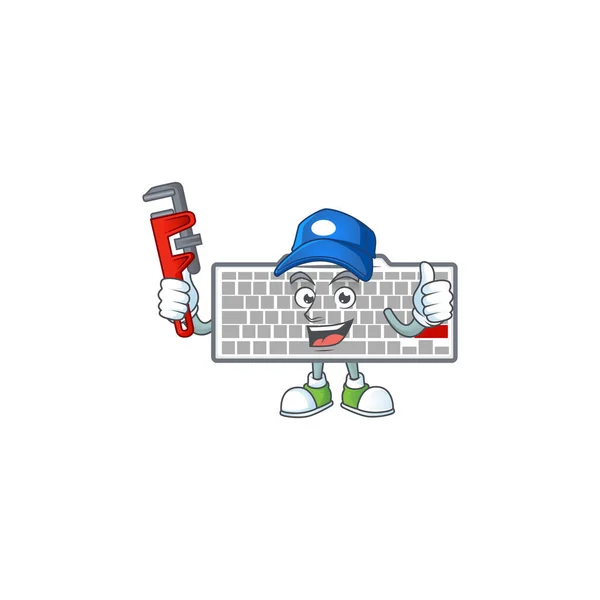 Smiley Plumber white keyboard on mascot picture style — Stock Vector