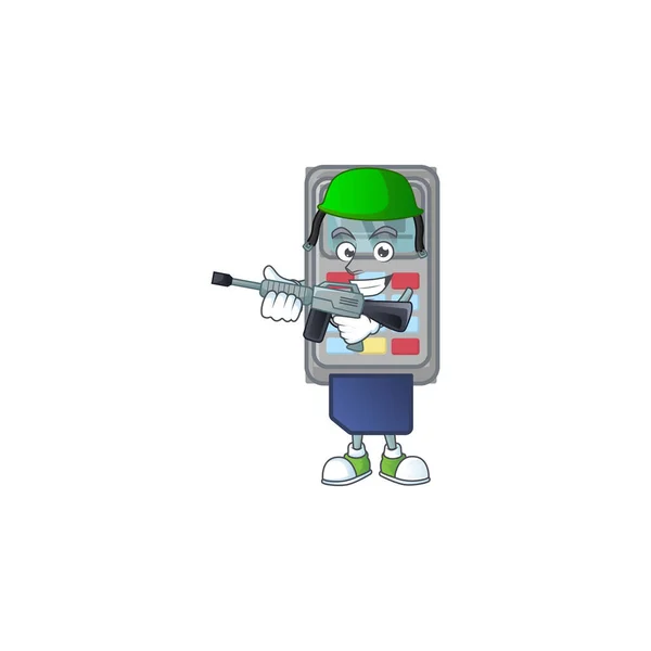 Pos makineli tüfek ile ordu üniforması içinde maskot tasarımı — Stok Vektör