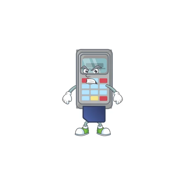 Personagem de desenho animado da máquina POS com rosto irritado — Vetor de Stock