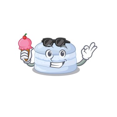 happy face blueberry macaron cartoon design with ice cream