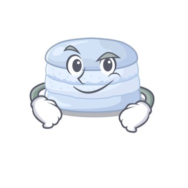 Cool blueberry macaron mascot character with Smirking face