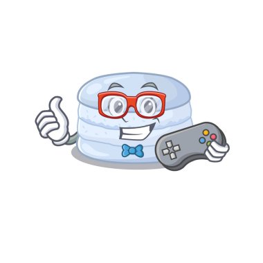 Smiley gamer blueberry macaron cartoon mascot style