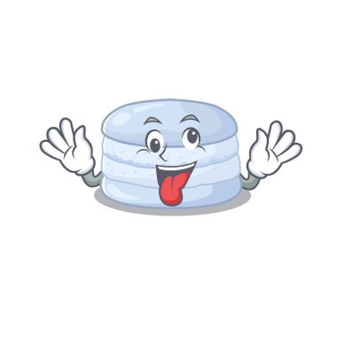 Cute sneaky blueberry macaron Cartoon character with a crazy face