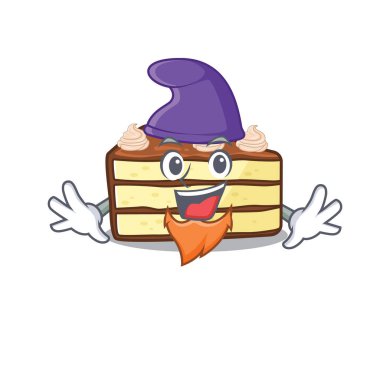 cartoon mascot of funny chocolate slice cake dressed as an Elf