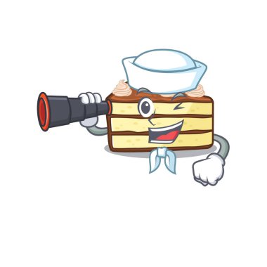 Dilimlenmiş çikolatalı pasta, dürbünlü denizci olarak çalışıyor.